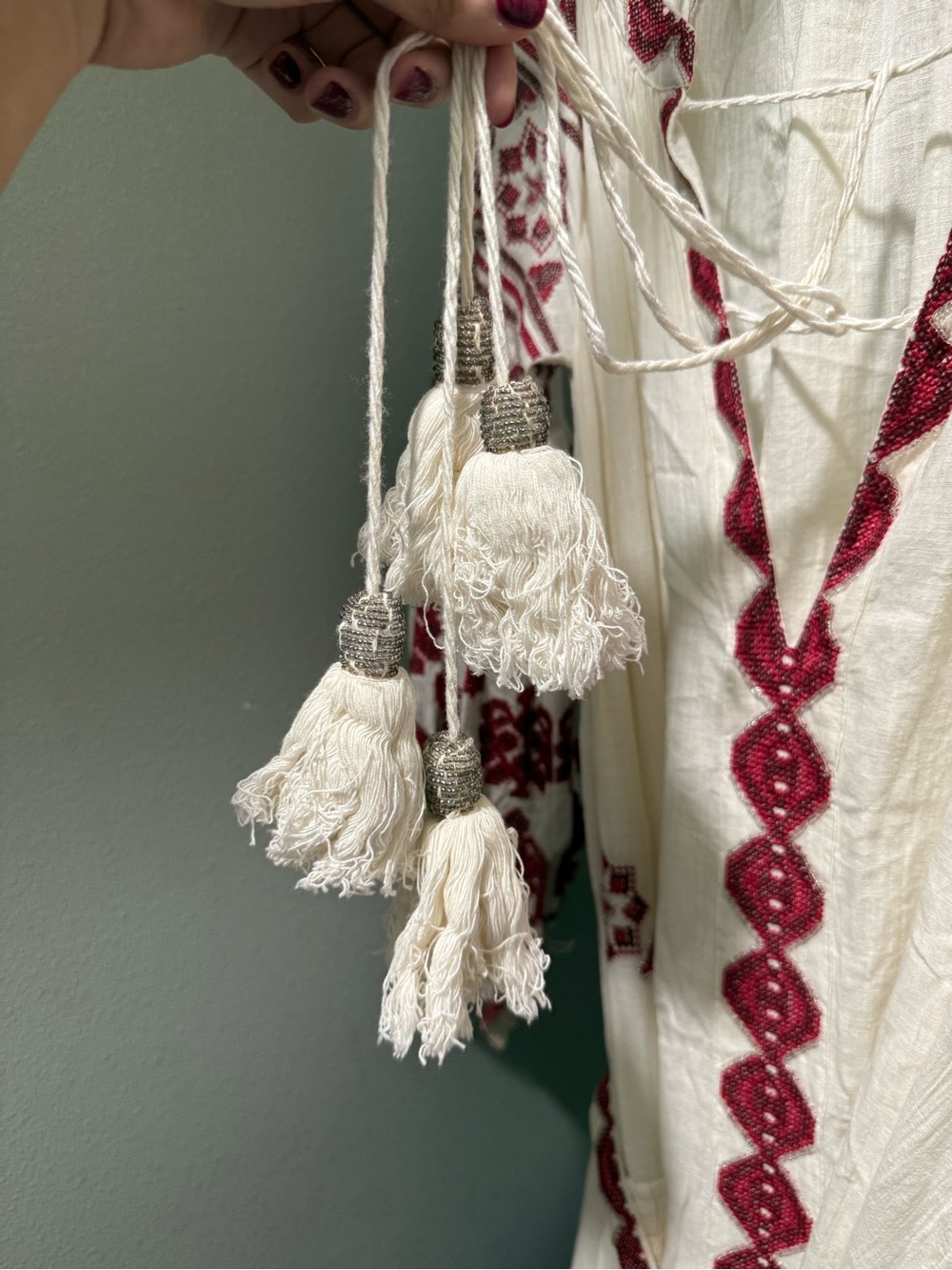 Embroidered Maxi Dress in Cream with Burgundy Accents **READ DESCRIPTION** - Picture 7 of 8